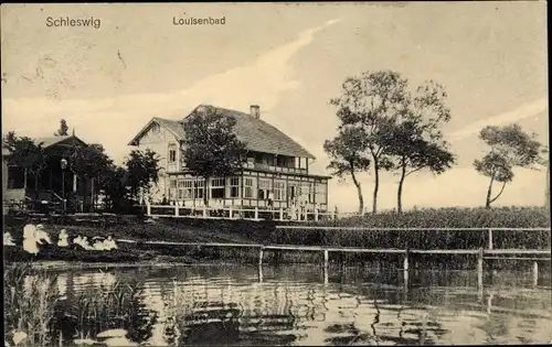 Ak Schleswig in Schleswig Holstein, Partie am Louisenbad, Steg, Gasthaus