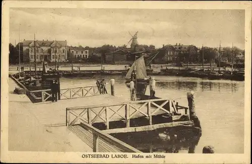 Ak Ostseebad Laboe, Hafen mit Mühle
