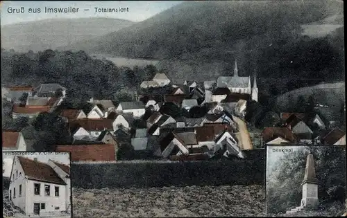 Ak Imsweiler in der Pfalz, Gesamtansicht, Friseurgeschäft Chr. Braun, Denkmal