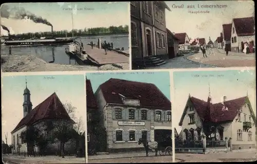 Ak Leimersheim in der Pfalz, Rheinfähre, Hauptstraße, Kirche, Villa, Gasthaus