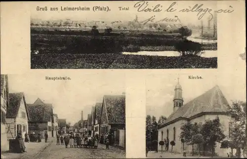 Ak Leimersheim in der Pfalz, Hauptstraße, Kirche, Totalansicht