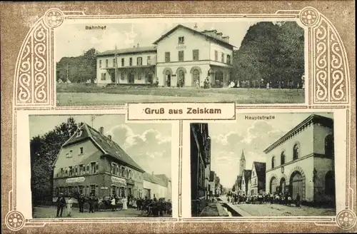 Ak Zeiskam in der Pfalz, Bahnhof, Gasthaus, Hauptstraße