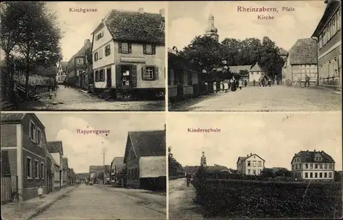 Ak Rheinzabern in der Pfalz, Kirchgasse, Kirche, Rappengasse, Kinderschule