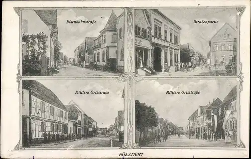 Ak Rülzheim in der Pfalz, Eisenbahnstraße, Mittlere Ortsstraße