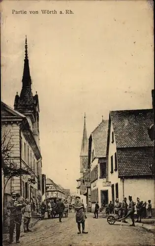 Ak Wörth am Rhein, Straßenpartie, Anwohner