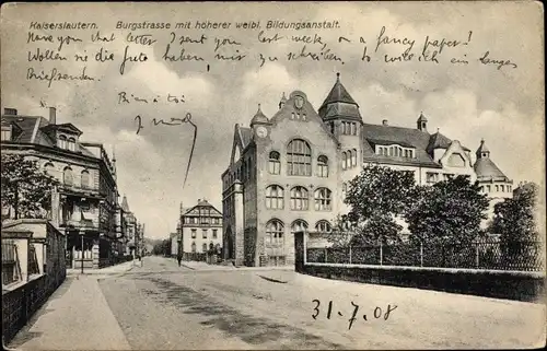 Ak Kaiserslautern in der Pfalz, Burgstraße, höhere weibl. Bildungsanstalt