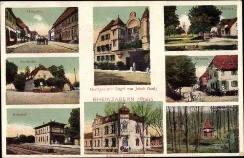 Ak Rheinzabern in der Pfalz, Gasthaus zum Engel, Bahnhof Restauration, Hauptstraße, Mühlstr.