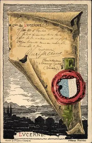 Künstler Ak Lucerne Luzern Stadt Schweiz, Stadtsilhouette, Wappensiegel