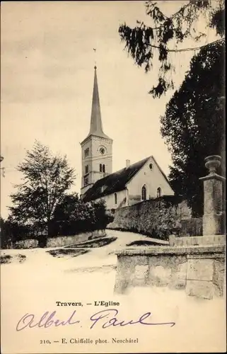 Ak Travers Val de Travers Kanton Neuchatel, L'Eglise