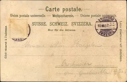 Litho Fribourg Freiburg Stadt Schweiz, Vue générale, Le Pont du Gotteron