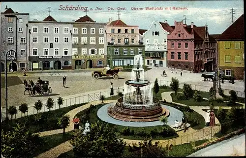 Ak Schärding am Inn Oberösterreich, Oberer Stadtplatz mit Rathaus