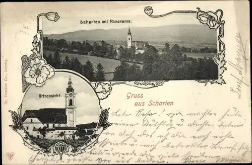 Ak Scharten in Oberösterreich, Panorama, Kirche, Ortsansicht