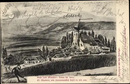 Ak Thallern Gumpoldskirchen in Niederösterreich, Betrunkener, Ortsansicht