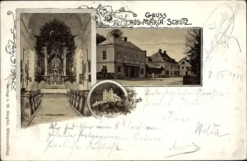 Ak Maria Schutz Schottwien in Niederösterreich, Kirche, Innenansicht, Straßenpartie