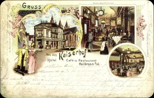 Litho Heilbronn am Neckar, Hotel Kaiserhof, Innenansicht