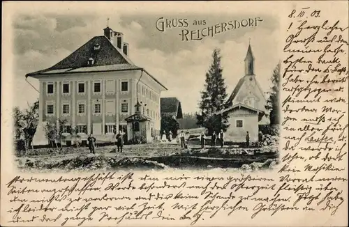 Ak Reichersdorf Irschenberg Oberbayern, Teilansicht mit Kirche