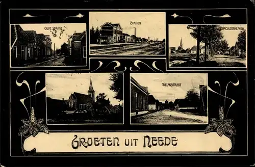 Ak Neede Berkelland Gelderland, Station, Kerk, Oude Straat, Nieuwstraat
