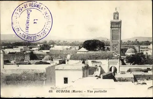 Ak Oudjda Oujda Marokko, Vue partielle, Teilansicht, Minarett