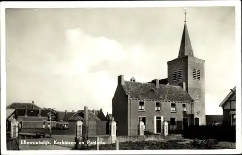 Ak Ellewoutsdijk Zeeland, Kerktoren en Pastorie