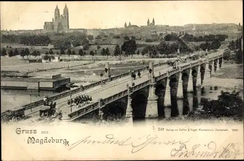 Ak Magdeburg an der Elbe, Panorama mit Brücke und Dom