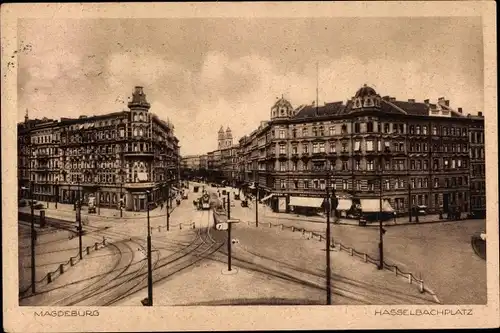 Ak Magdeburg, Hasselbachplatz, Straßenbahnschienen