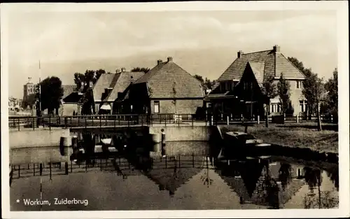 Ak Workum Friesland Niederlande, Zuiderbrug