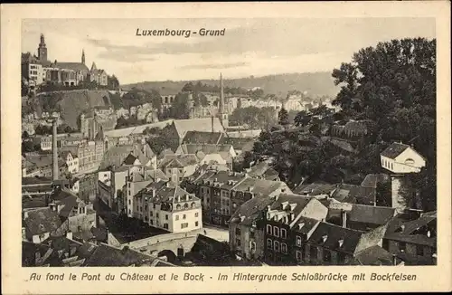 Ak Luxembourg Luxemburg, Au fond le Pont du Chateau et le Bock