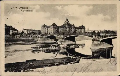 Ak Dresden Altstadt, Carolabrücke, Schiff, Finanzministerium