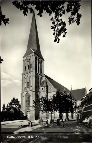 Ak Hellendoorn Overijssel, R.K. Kerk, Restaurant Sptookjestuin De Elf Provincien