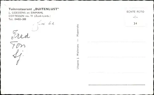 Ak Cottessen Limburg Niederlande, Tuinrestaurant Buitenlust, Vakwerkhuis en vergezicht