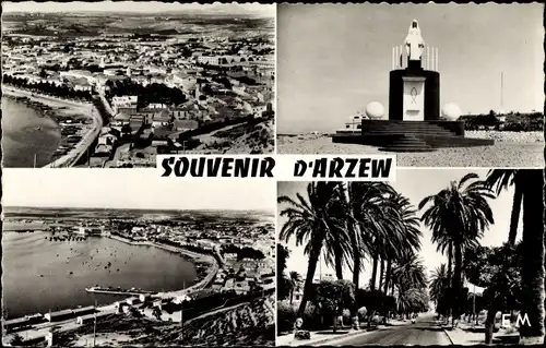 Ak Arzew Algerien, Vue generale de la Ville et du Port, Notre-Dame de la Mer, La Route d'Oran