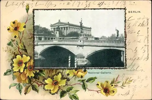 Passepartout Ak Berlin Mitte, National-Galerie, Brücke, Denkmal