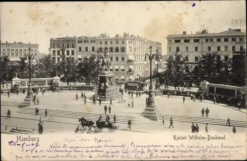 Ak Hamburg Mitte Altstadt, Kaiser Wilhelm-Denkmal, Blick über Platz, Passanten