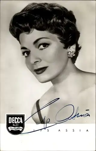 Ak Sängerin Lys Assia, Decca Schallplatten, Portrait, Autogramm