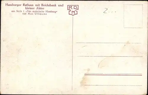 Künstler Ak Ullmann, Max, Hamburg, Rathaus mit Reichsbank und kleiner Alster, Schwäne