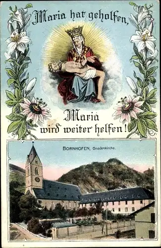 Ak Bornhofen am Rhein, Gnadenkirche, Außenansicht, Mutter-Gottes Bild
