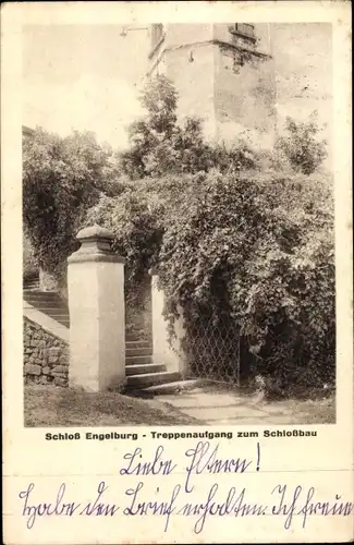Ak Tittling im Dreiburgenland Niederbayern, Schloss Engelburg, Treppenaufgang zum Schlossbau