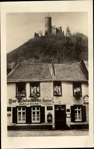 Ak Bad Godesberg Bonn am Rhein, Zur Lindenwirtin, Aennchen, Godesburg im Hintergrund
