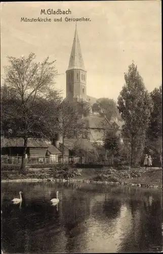 Ak Mönchengladbach am Niederrhein, Münsterkirche und Geroweiher