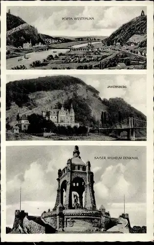 Ak Porta Westfalica an der Weser, Panorama, Jacobsberg, Kaiser Wilhelm Denkmal