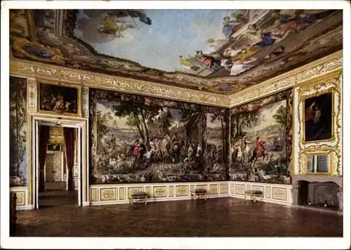 Ak Schleißheim in Oberbayern, Neues Schloss, Saal Innenansicht, Gemälde