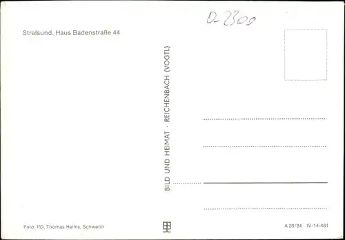 Ak Stralsund in Vorpommern, Haus Badenstraße 44, Außenansicht