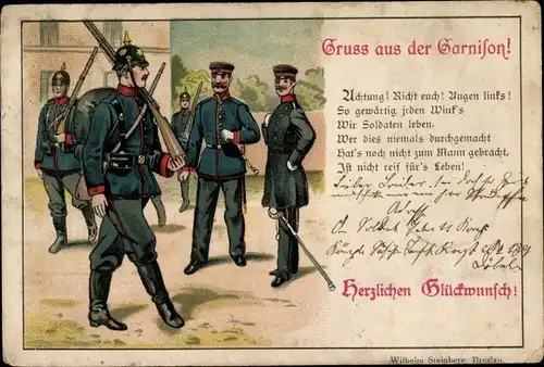 Litho Gruß aus der Garnison, Achtung, Richt euch, Augen links