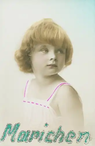 Glitzer Buchstaben Ak Marichen, Kinderportrait