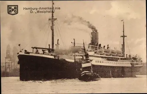 Ak Dampfer Westphalia, HAPAG, Schlepper