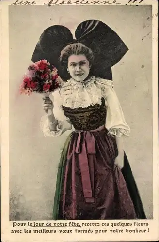 Ak Frau in Elsässer Volkstracht