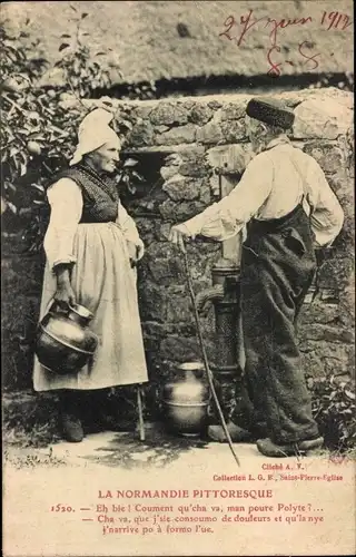 Ak La Normandie Pittoresque, Paar in Trachten