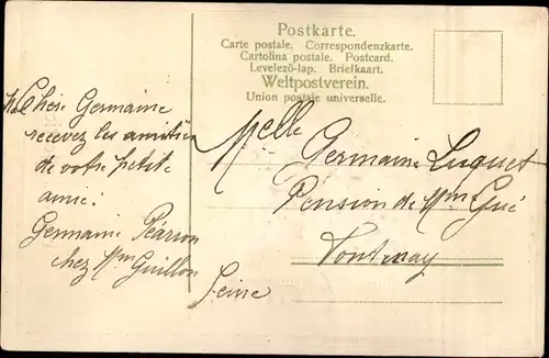 Präge Litho Gage d'affection, Vergissmeinnichtblüten, Hufeisen