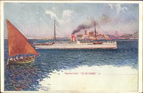 Litho Paquebot-Yacht Ile de France, CGT, Französische Linie