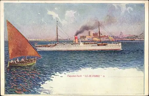 Litho Paquebot-Yacht Ile de France, CGT, Französische Linie